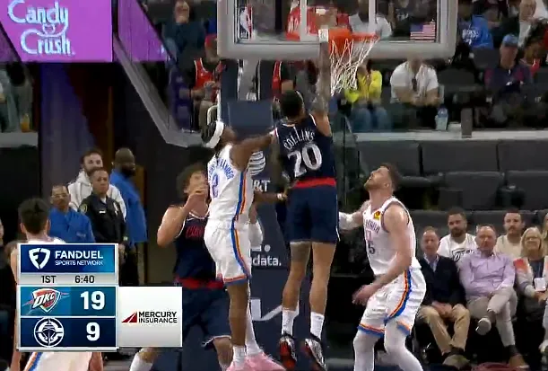 pg中国登录入口-霍姆格伦三分投进已经拿到10分，雷霆开局19-9打停快船